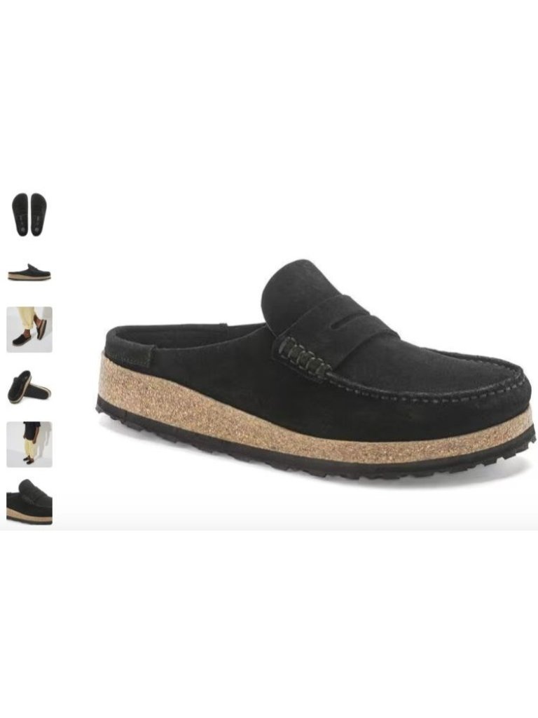Birkenstock Mens Black Naples Suede Penny Loafers W Cork Sole Size 42 Eu 9 Us